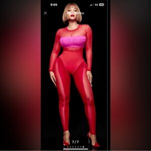 IVY PARK Red Sheer Bodysuit with Long Sleeves Jumpsuit - NWT